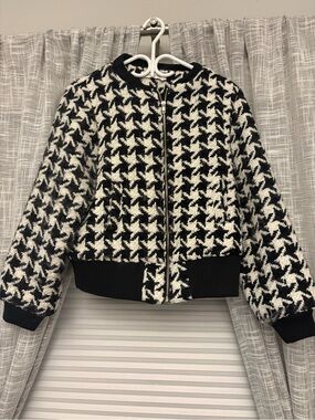 Anthropologie Black & White Houndstooth Bomber Jacket